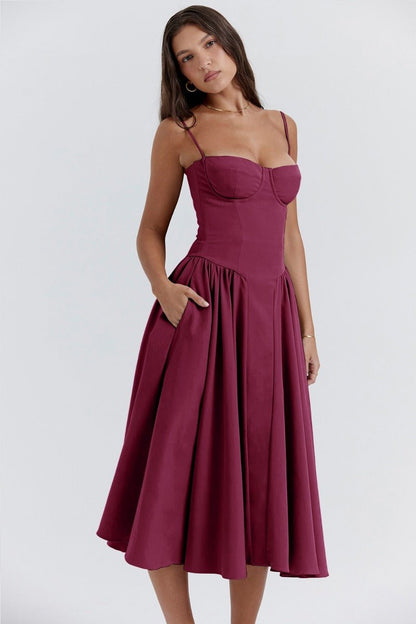 Bustier Midi Dress | Fit-and-Flare Silhouette | Soft Cotton Blend