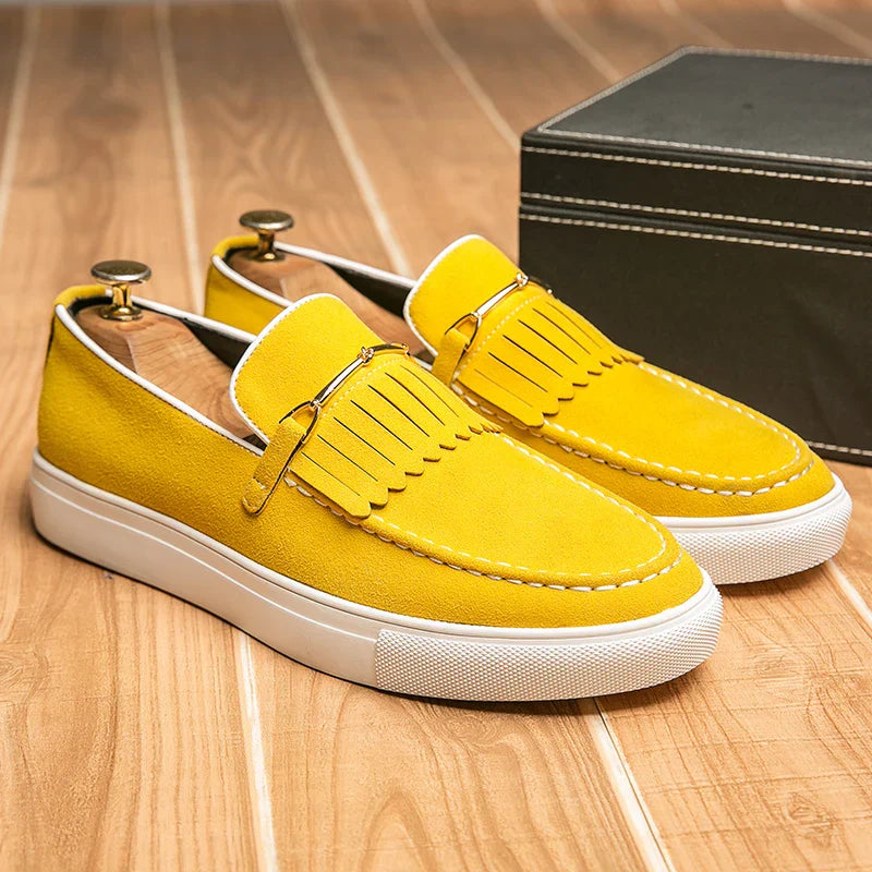Men’s Vegan Suede Slip-On Loafers | Fringe Detail | Casual Dress Hybrid