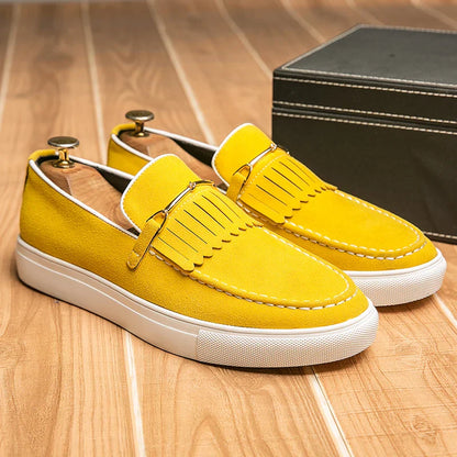 Men’s Vegan Suede Slip-On Loafers | Fringe Detail | Casual Dress Hybrid