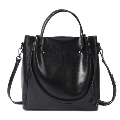 Multi-Compartment Tote Bag | Glossy Vegan Leather with Top Handles and Crossbody Strap