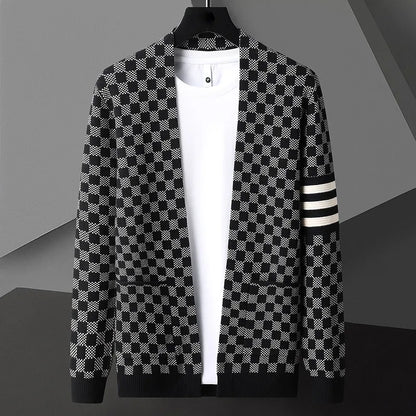 Men’s Checkered Knit Cardigan | Open Front Casual Sweater | Lightweight Streetwear Layer