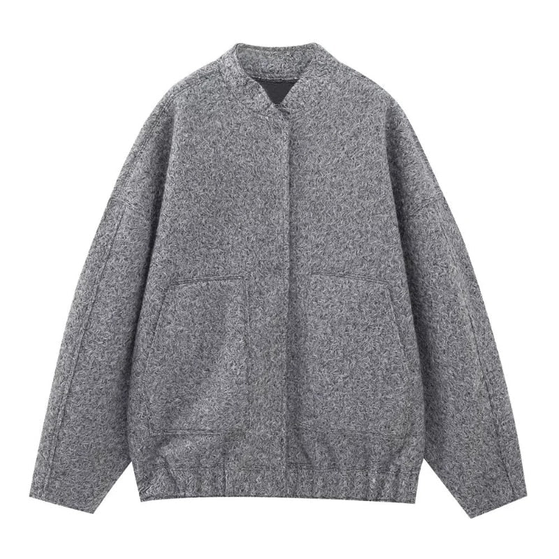 Women's Wool Blend Bomber Jacket | Oversized Fit | Casual Outerwear | Trendy Design
