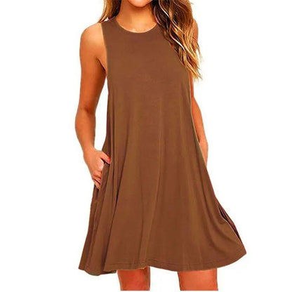 Sleeveless Swing Dress | High Neckline | Relaxed A-Line Silhouette