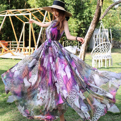 Flowing Floral Chiffon Maxi Dress | Lightweight & Elegant | Perfect for Summer Occasions