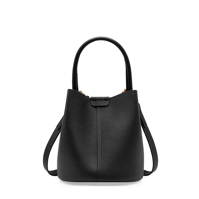 Minimalist Leather Bucket Bag | Compact Crossbody with Interior Pouch