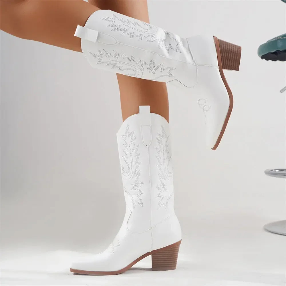 Western Boots for Women | Sleek Tall Shaft | Embroidered Pull-On Cowgirl Style