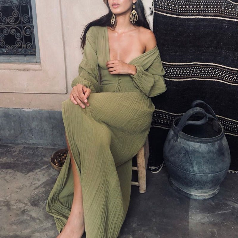 Boho Long Sleeve Button-Front Maxi Dress | Flowy Romantic Summer Look