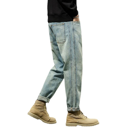 Men’s Cuffed Tapered Jeans | Relaxed Fit Denim Jogger Hybrid | Light Wash Streetwear