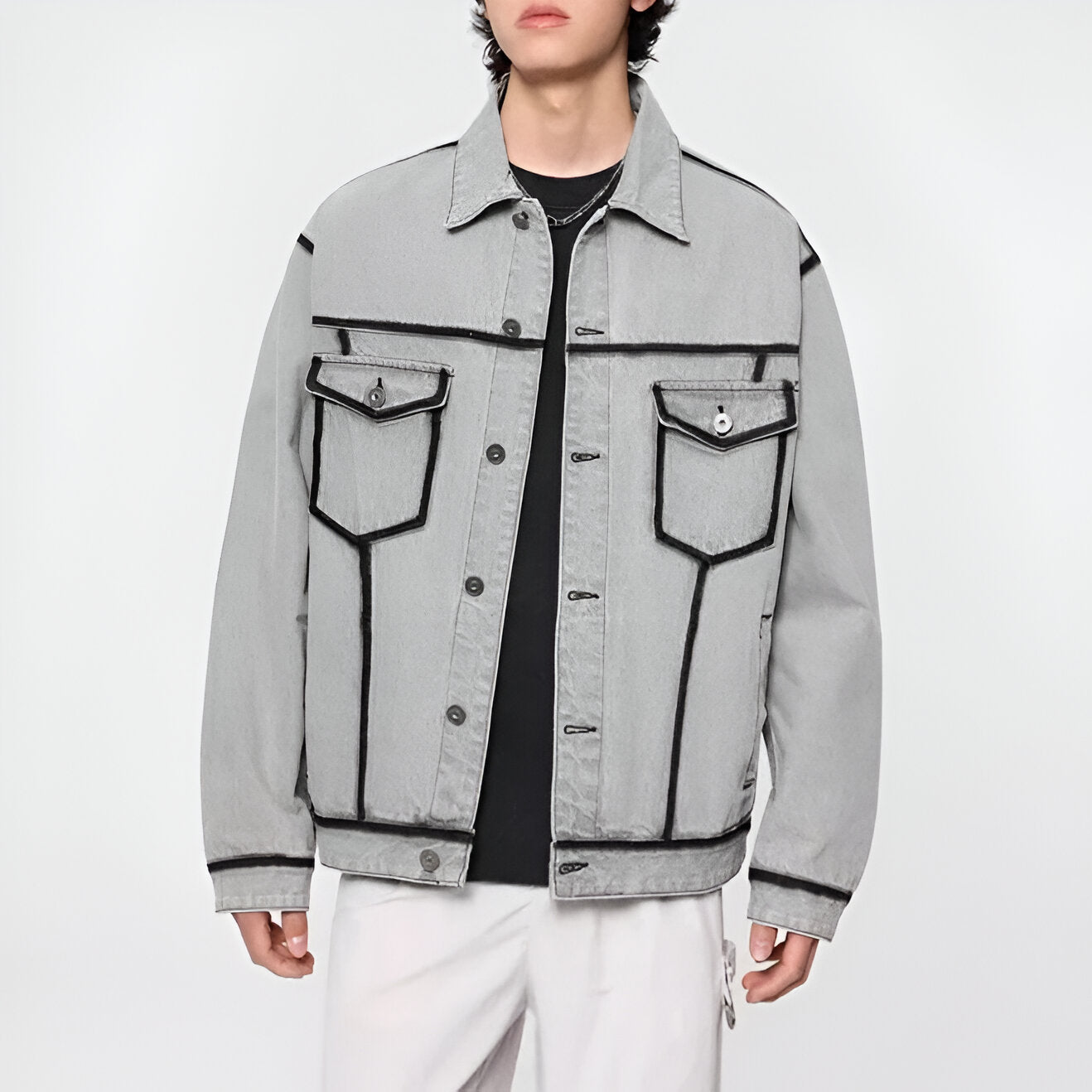 Contrast Stitch Overshirt Jacket | Wool Blend | Relaxed Fit