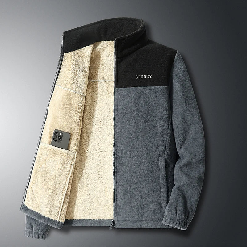 Men's Fleece Zip Jacket | Sherpa-Lined Interior | Cold Weather Casual Outerwear
