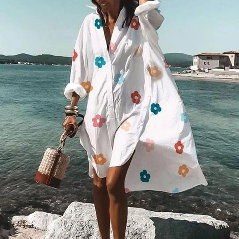 Oversized Button-Up Shirt Dress | Breezy Cotton Blend | Beach Cover-Up Style