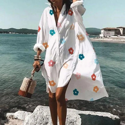 Oversized Button-Up Shirt Dress | Breezy Cotton Blend | Beach Cover-Up Style