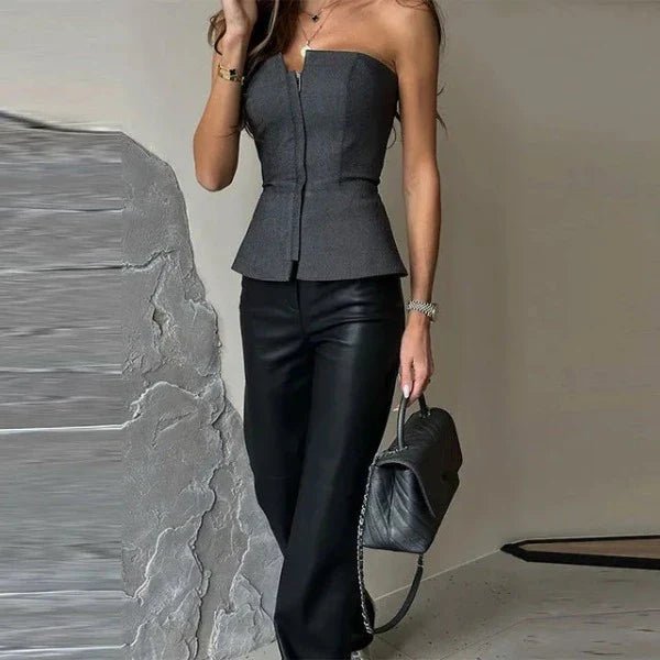 Strapless Peplum Zip Top | Structured Fit | Tailored Elegance