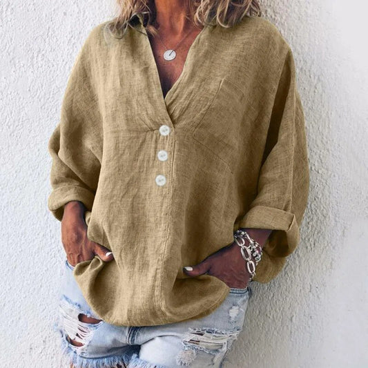 Women's Linen Blend Buttoned Shirt | Oversized Casual Top | Lightweight Summer Outfit