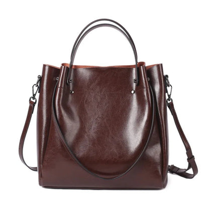 Multi-Compartment Tote Bag | Glossy Vegan Leather with Top Handles and Crossbody Strap