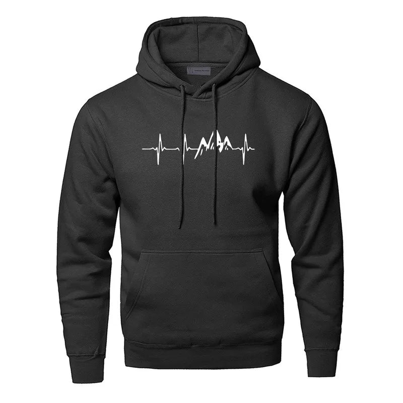 Men's Graphic Hoodie | Mountain Heartbeat Print | Midweight Fleece Pullover