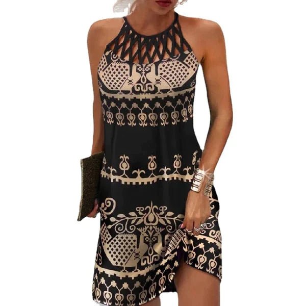 Tribal Print Sleeveless Dress | Strappy Neckline | Easy A-Line Fit