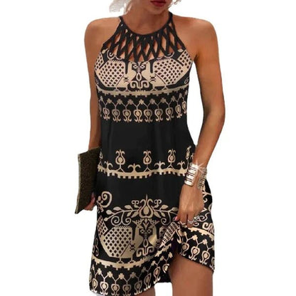 Tribal Print Sleeveless Dress | Strappy Neckline | Easy A-Line Fit