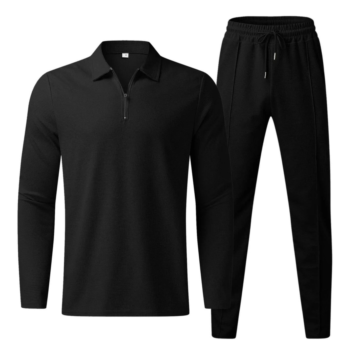 Men’s Waffle Knit Lounge Set | Zip Collar Pullover & Jogger Pants