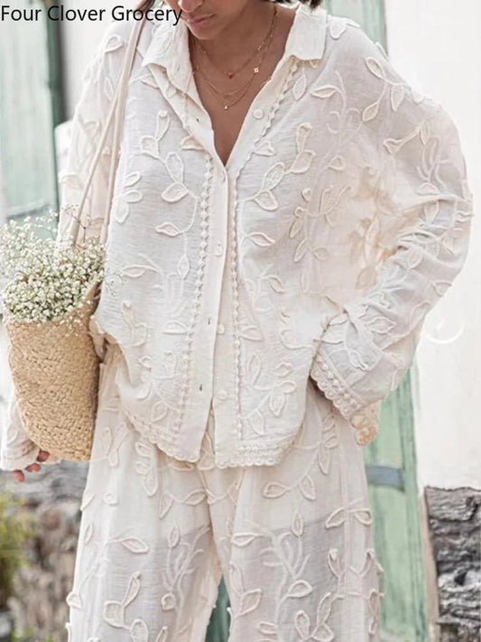 Textured Two-Piece Set | Lightweight Embroidered Cotton | Relaxed Fit