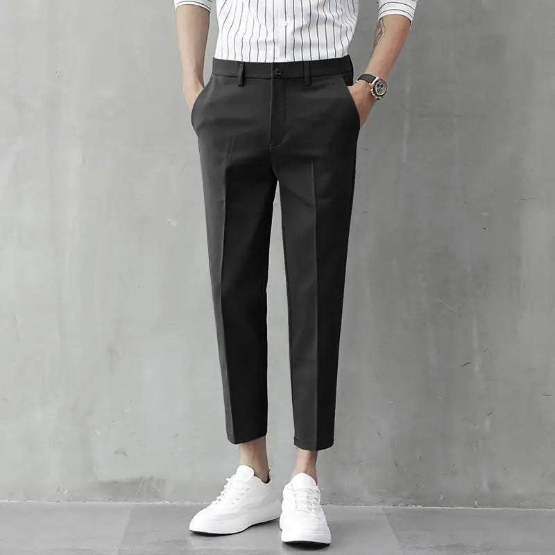 Slim Cropped Dress Pants | Stretch Waist with Tapered Leg