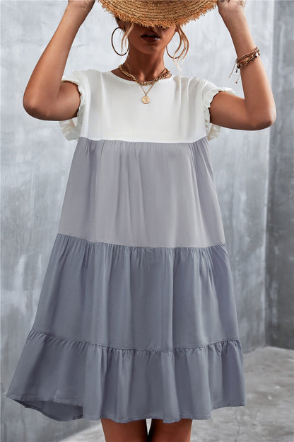 Tiered Colourblock Mini Dress | Ruffled Cap Sleeves | Lightweight Summer Style