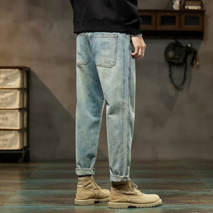 Men’s Cuffed Tapered Jeans | Relaxed Fit Denim Jogger Hybrid | Light Wash Streetwear
