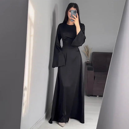 Satin Abaya Maxi Dress | Modest Formalwear with Elegant Silhouette