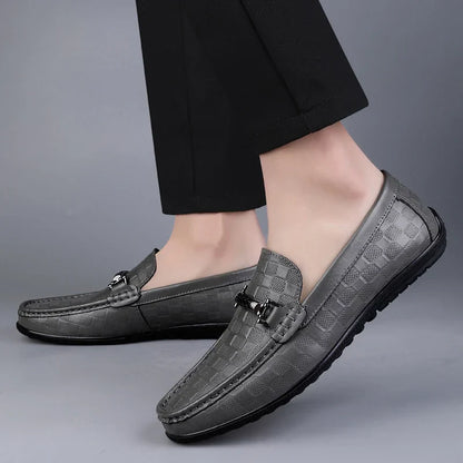 Embossed Leather Loafers | Slip-On Dress Shoes with Metal Accent