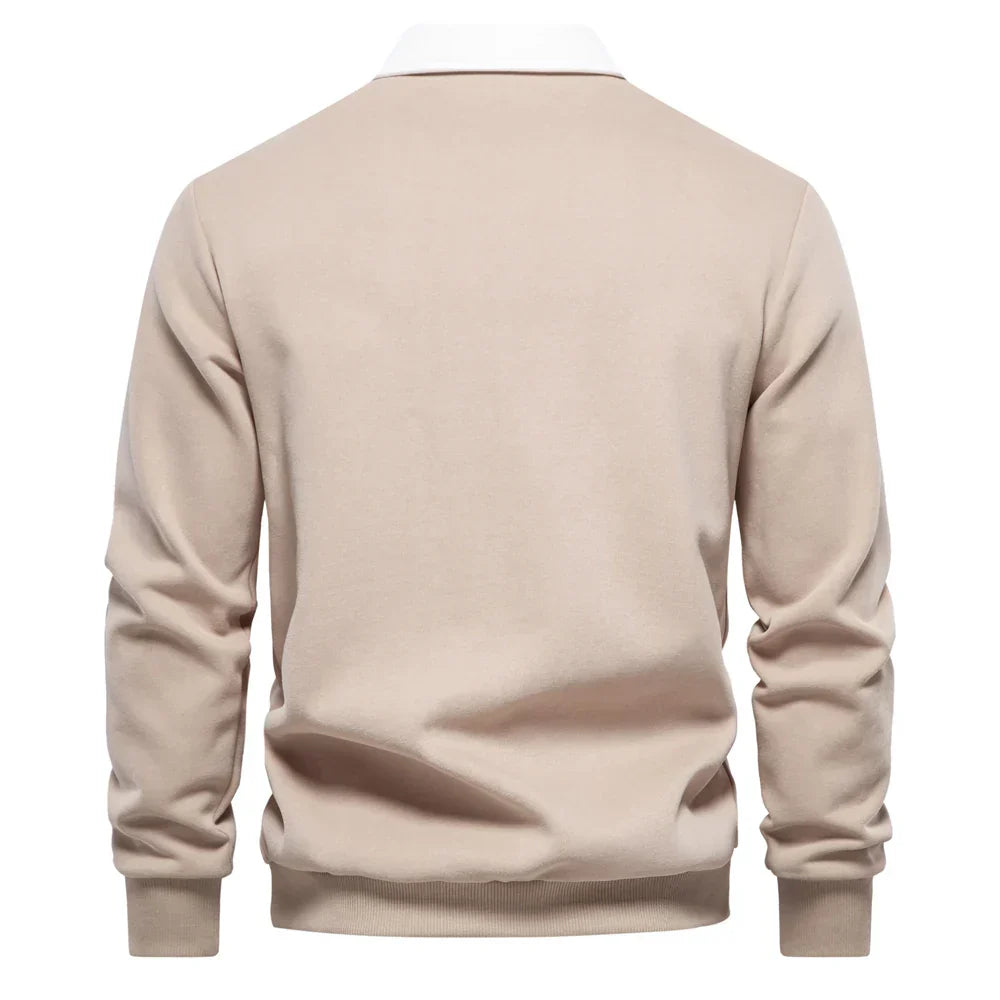 Men’s Long Sleeve Polo Sweatshirt | Ribbed Hem Rugby Style | Casual Smart-Collar Pullover