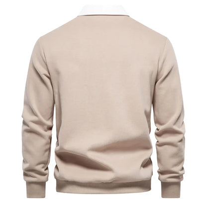 Men’s Long Sleeve Polo Sweatshirt | Ribbed Hem Rugby Style | Casual Smart-Collar Pullover