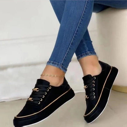Luxe Chain Detail Sneakers | Low-Top | White with Gold Accents