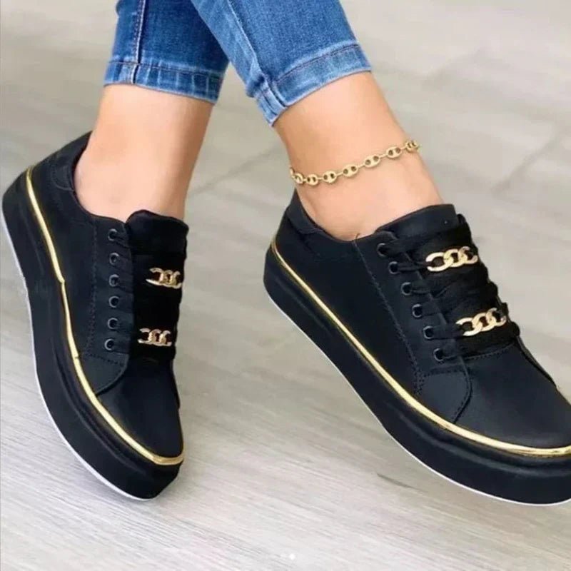 Luxe Chain Detail Sneakers | Low-Top | White with Gold Accents