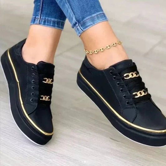 Luxe Chain Detail Sneakers | Low-Top | White with Gold Accents