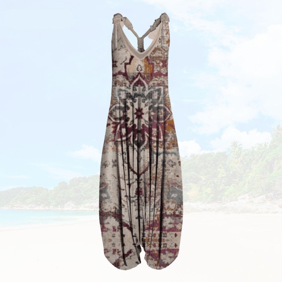 Boho Harem Jumpsuit | Sleeveless V-Neck | Relaxed Fit with Bold Prints