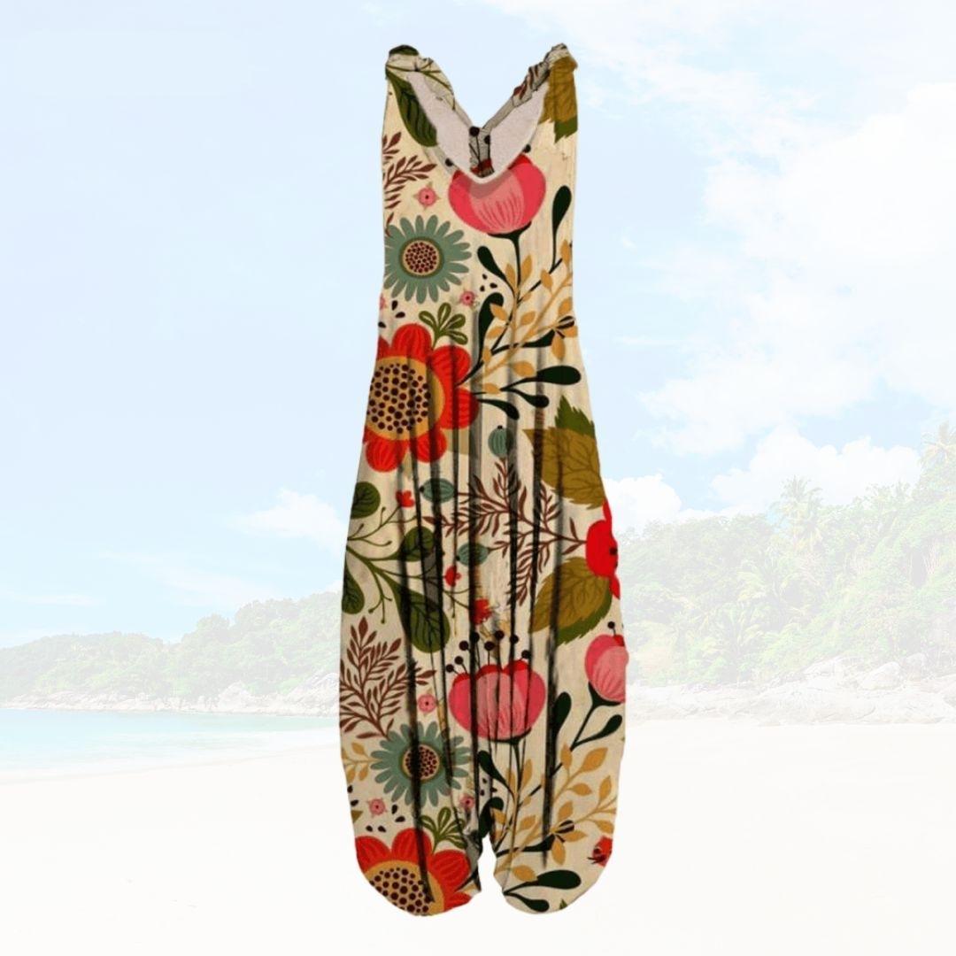 Boho Harem Jumpsuit | Sleeveless V-Neck | Relaxed Fit with Bold Prints