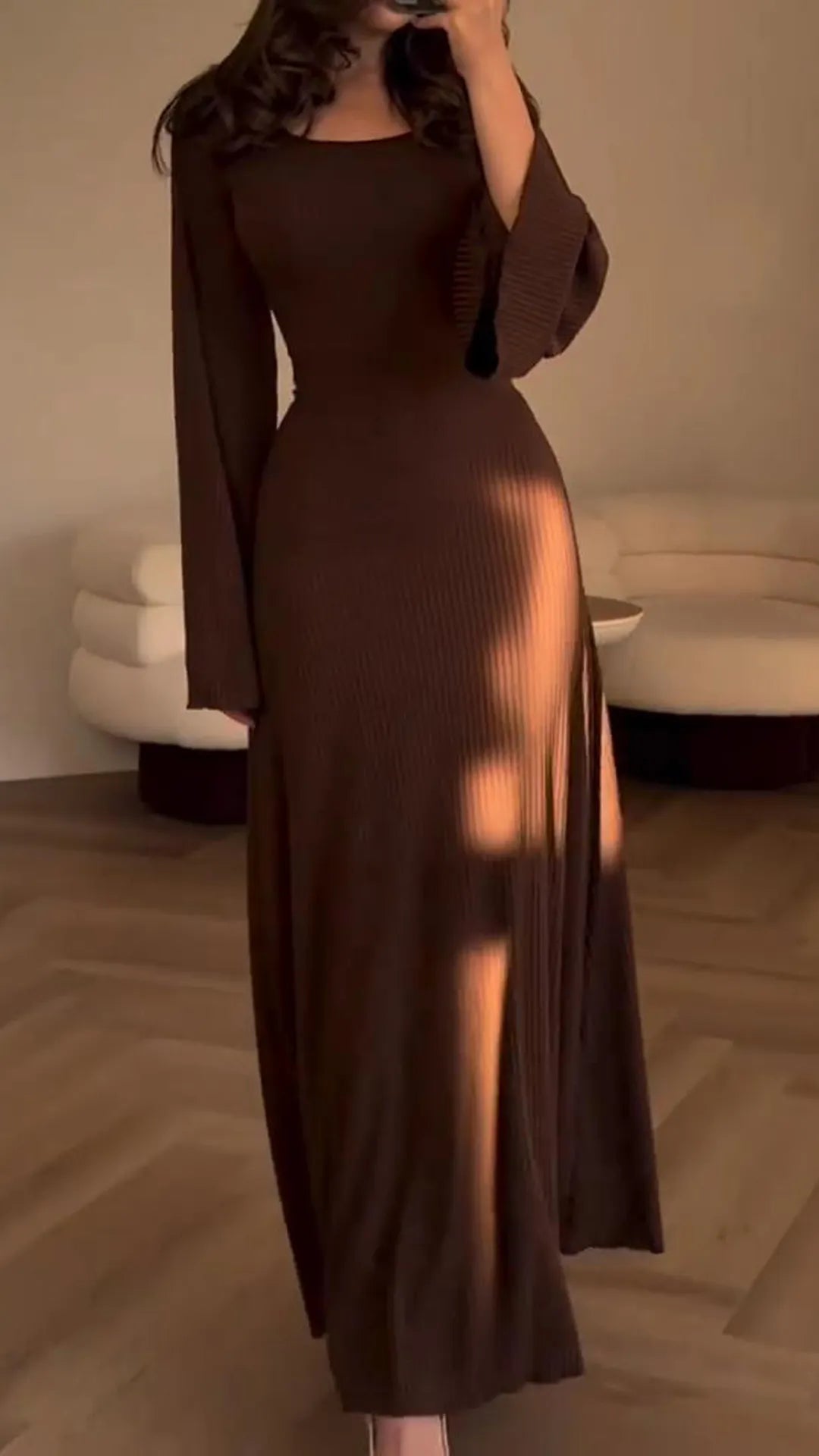 Ribbed Knit Maxi Dress | Long Sleeve Bodycon | Minimalist Black Style