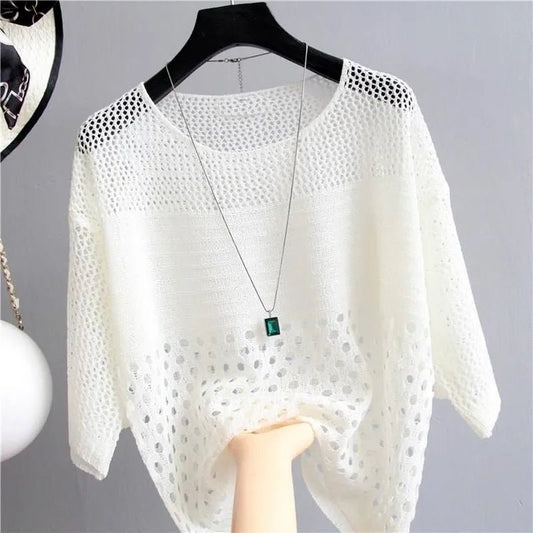 Ice Silk Knit Cover-Up | Lightweight Hollow Knit with Relaxed Drape