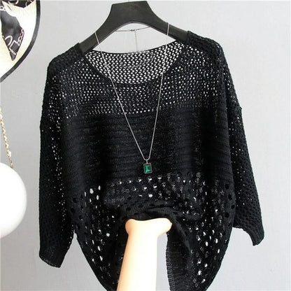 Ice Silk Knit Cover-Up | Lightweight Hollow Knit with Relaxed Drape