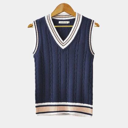 Sleeveless Cable Knit Vest | V-Neck Pullover | Preppy Layered Sweater