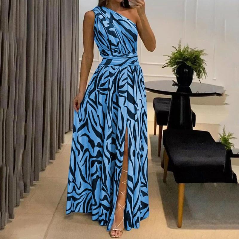 One-Shoulder Zebra Print Dress | Draped Waist Detail | Bold Monochrome Statement Look