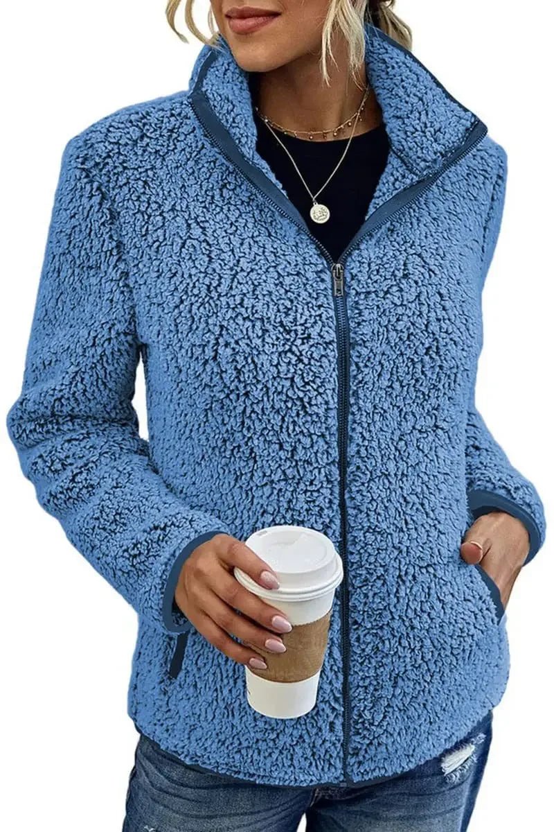 Zip-Up Sherpa Fleece Jacket | Warm Textured Design | High Collar | Cozy Everyday Layer