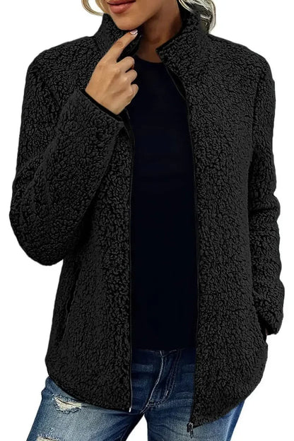 Zip-Up Sherpa Fleece Jacket | Warm Textured Design | High Collar | Cozy Everyday Layer