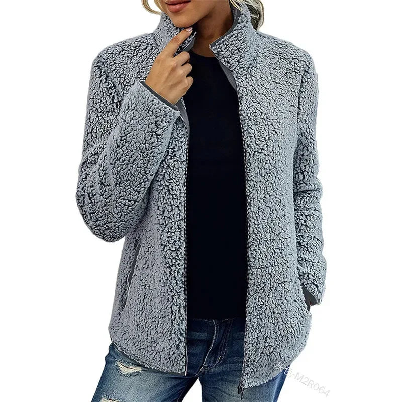 Zip-Up Sherpa Fleece Jacket | Warm Textured Design | High Collar | Cozy Everyday Layer