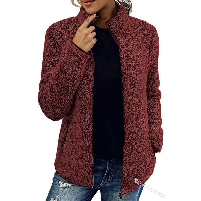 Zip-Up Sherpa Fleece Jacket | Warm Textured Design | High Collar | Cozy Everyday Layer