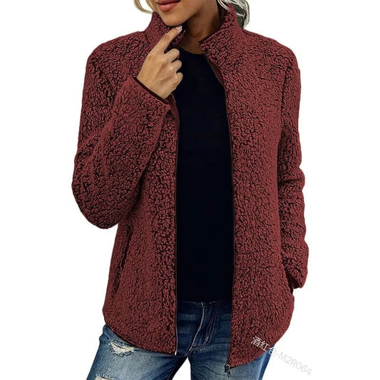 Zip-Up Sherpa Fleece Jacket | Warm Textured Design | High Collar | Cozy Everyday Layer