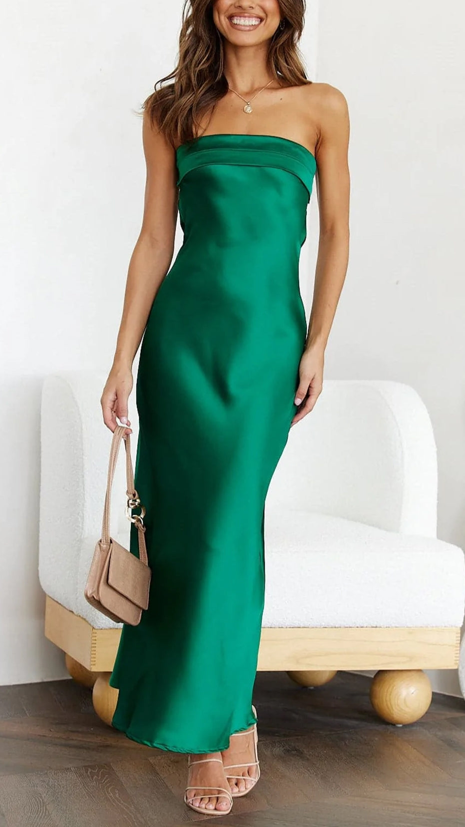 Strapless Satin Slip Dress | Minimalist Midi Silhouette | Elegant Occasion Wear