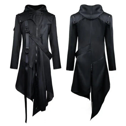Men’s Asymmetrical Hooded Trench Coat | Gothic Longline Design | Fall Outerwear Layer