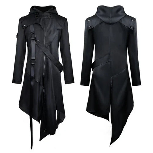 Men’s Asymmetrical Hooded Trench Coat | Gothic Longline Design | Fall Outerwear Layer