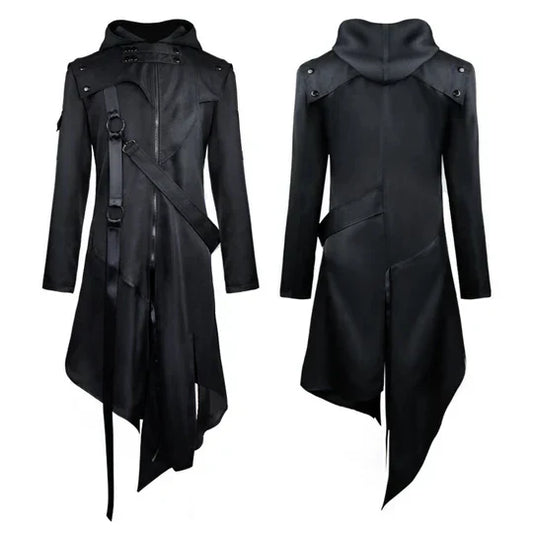 Men’s Asymmetrical Hooded Trench Coat | Gothic Longline Design | Fall Outerwear Layer